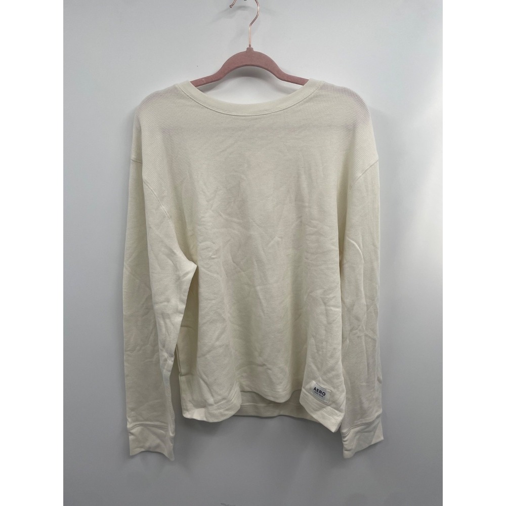 Aeropostale Boxy Thermal T-Shirt Men's Large Cream Waffle Knit Long Sleeve NWT